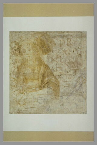 Vierge à l'Enfant en buste ; figures ; essais d'écriture