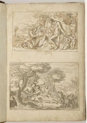 Deux 'compositions encadrées' : en haut Apollon et une nymphe ; en bas,..., image 1/2