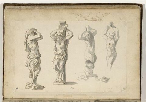 Quatre études de statues (?) : Atlante, terme, triton, figure masculine..., image 1/2