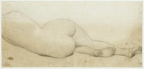 Femme nue, couchée sur le côté gauche, de dos