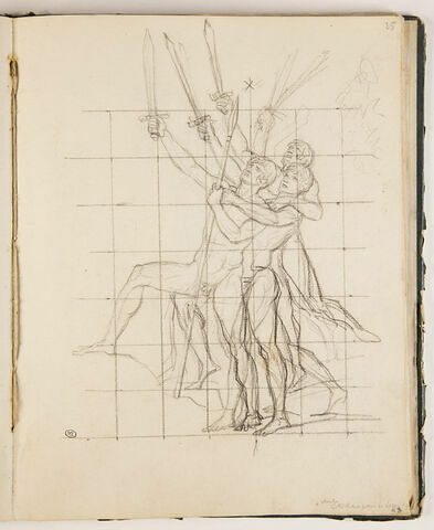 Trois hommes nus levant l'épée, étude pour 'Léonidas aux Thermopyles', image 1/2