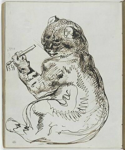 Un chat écrivant au pinceau la date 1831, image 1/2