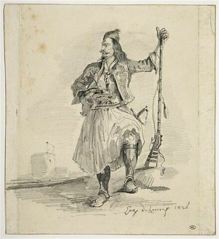 Figure de soldat grec, debout, tenant un fusil, image 1/2