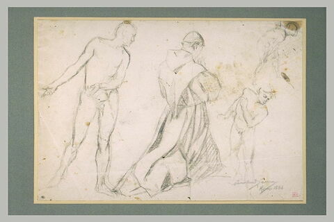 Trois hommes nus, et un religieux à genoux, mains jointes, image 1/1