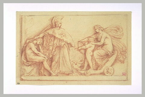 Vénus sur son char, l'Amour et un jeune homme protégé par Minerve