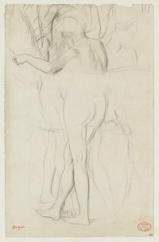 Femme nue tenant les brides d'un cheval