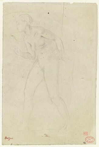 Femme nue, marchant vers la gauche, le torse penché en avant, image 1/2