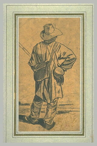 Homme portant une besace, debout, vu de dos, image 1/1