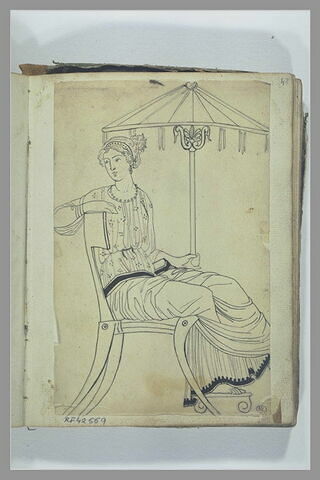 Une femme assise sous un parasol, d'après l'antique, image 1/1
