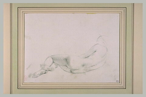 Femme nue, couchée sur le côté droit, vue de dos