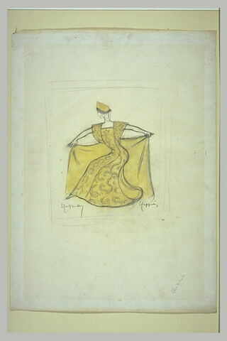 Portrait-charge de Cléo de Mérode, dansant, tournée vers la gauche, image 1/1