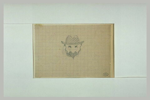 Tête d'homme, de face, avec chapeau mou et moustache sur papier quadrillé, image 1/1