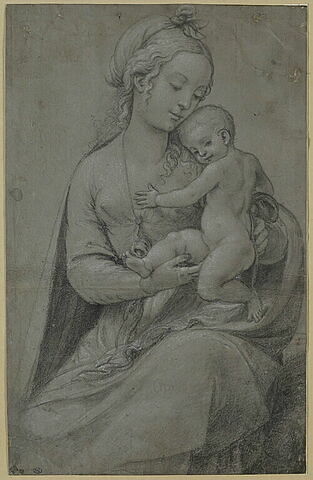 Vierge assise tenant l'Enfant Jésus dans ses bras