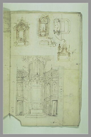 Elévations et plan d'un autel ; une chapelle