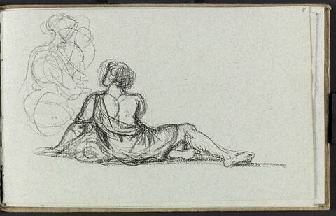 Etude de femme assise à terre, et croquis d'une figure, image 1/1