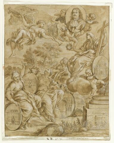 La Foi, la Renommée et deux vertus avec le portrait de Ranuccio II Farnèse, image 1/2