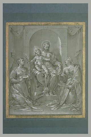 Sainte Lucie et sainte Agathe agenouillées devant la Vierge et l'Enfant, image 1/1