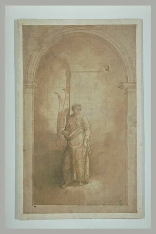 Sainte Barbe dans une niche architectural tenant deux palmes devant une tour, image 2/2