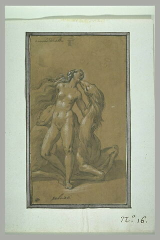 Une femme nue debout embrassant un quadrupède inconnu, image 2/2
