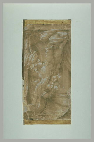 Atlante : figure d'homme à cheval sur une guirlande de fleurs et de fruits, image 1/1