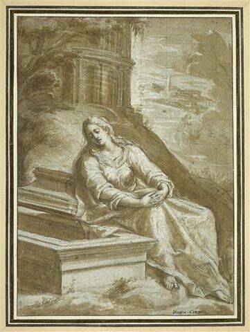 Sainte Madeleine assise près du tombeau
