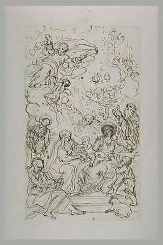 Vierge à l'Enfant, sainte Anne, entourés de saints, et Dieu dans les nuées, image 1/1