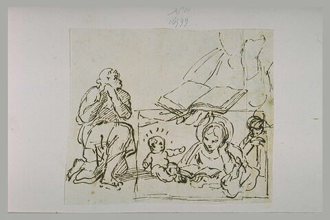 Sainte Famille, avec la Vierge lisant, saint assis, et figure lisant