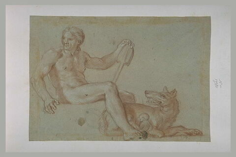 Romulus nu assis, tenant une bêche, et la Louve nourrissant Remus et Romulus, image 1/1