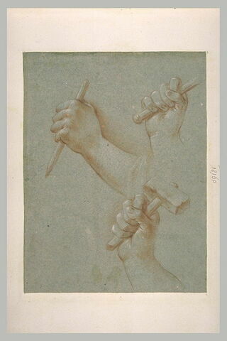 Trois mains tenant des outils de sculpteur, image 2/2