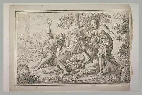 Adam et Eve pleurant Abel, mort au pied d'un arbre