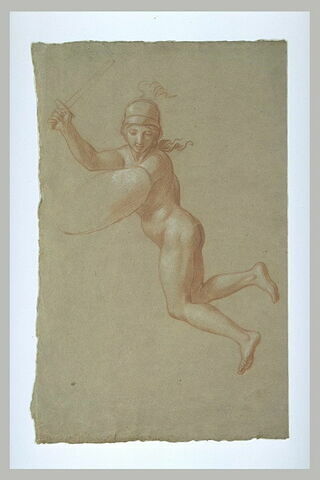 Femme nue, casquée, volant dans les airs, image 1/1