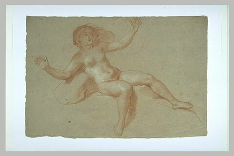 Femme nue, assise, les bras ouverts, image 1/1