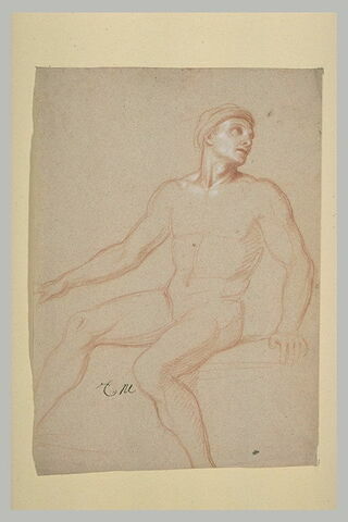 Homme nu, assis, coiffé d'un turban, image 1/1