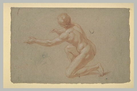 Figure nue, vue presque de dos, un genou à terre, image 1/1