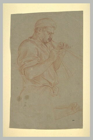 Homme à mi-corps, jouant de la flûte ; reprise d'une main, image 1/1