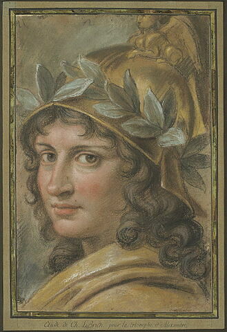Alexandre, tête d'étude pour le triomphe d'Alexandre casquée et laurée