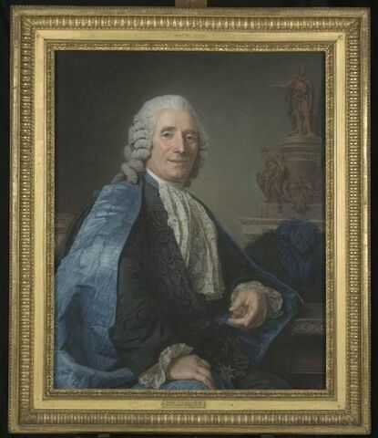 Portrait du sculpteur Jean-Baptiste Pigalle ( 1714-1785), assis, en habit de chevalier de l'ordre de Saint-Michel.
