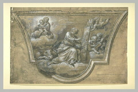 Saint Luc, assis sur des nuages, faisant le portrait de la Vierge, image 1/1