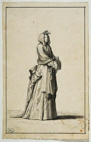 Femme tenant son éventail à la main, une écharpe sur la tête,..., image 1/2
