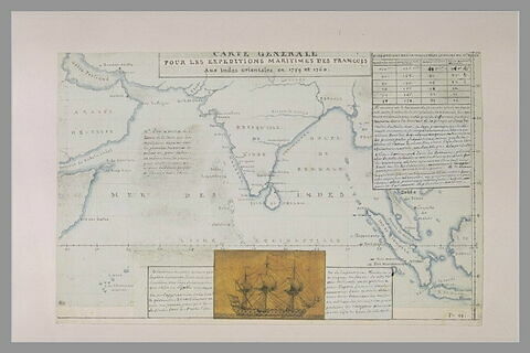 Carte explicative des expéditions des français aux Indes Orientales