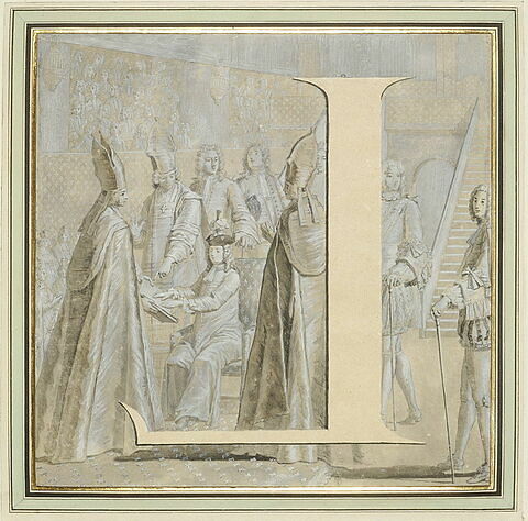 La lettre L, inversée, dans la scène du Jurement de Louis XV, image 1/1
