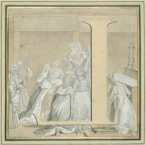 La lettre L, inversée, dans la scène de la Communion de Louis XV, image 1/1