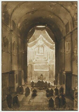 Intérieur de l'église des Capucins, le soir, pendant les quarante heures, image 1/2