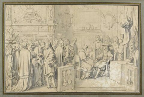 Audience accordée au cardinal Chigi par Louis XIV à Fontainebleau le 29 juillet 1664 (étude pour la tapisserie),, image 1/1