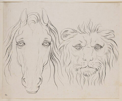Une tête de cheval et une tête de lion