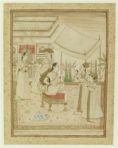 Princesse indienne à sa toilette entourée de quatre servantes, image 1/1