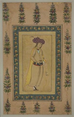 Echanson au turban lilas : indien debout, tenant un vase dans chaque main