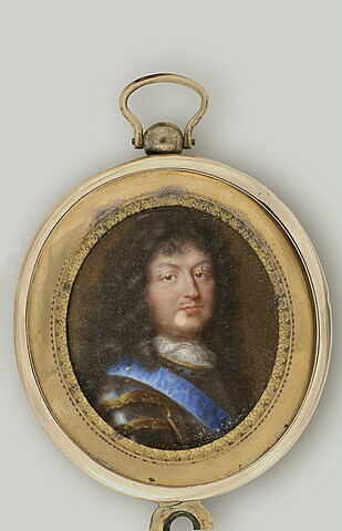 Portrait de Louis XIV avec armure et cordon bleu