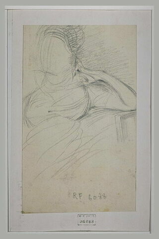 Buste de jeune fille assise, nuque appuyée sur la main gauche, image 1/1
