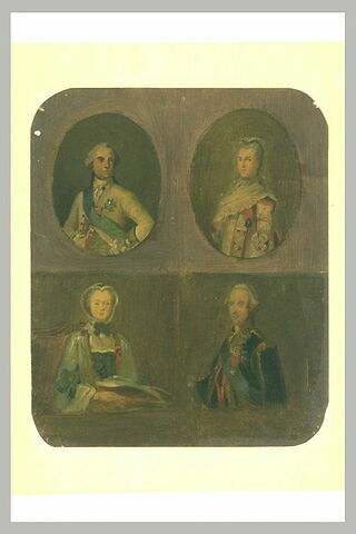 Quatre études d'après des portraits français du XVIIIè siècle